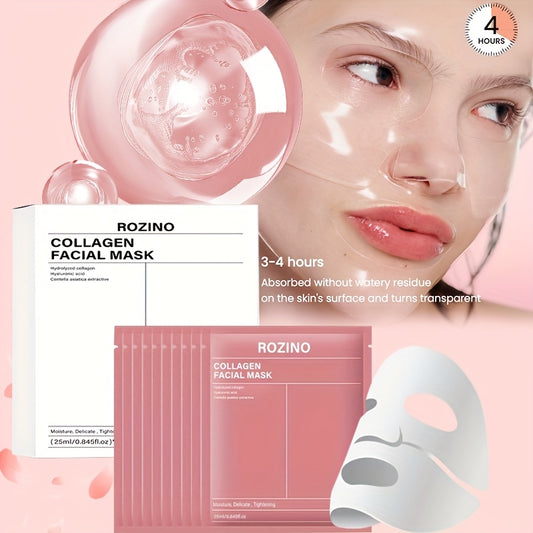 ROZINO 10-Pcs Bio-Collagen Mask Set - Intense Hydration For Dewy, Smooth & Glowing Skin! Alcohol-Free & Gently Lemon Scented, The Perfect Hypoallergenic Care & Holiday Glow For All Skin Types!(25ml/ 0.845fl.oz)*10pcs