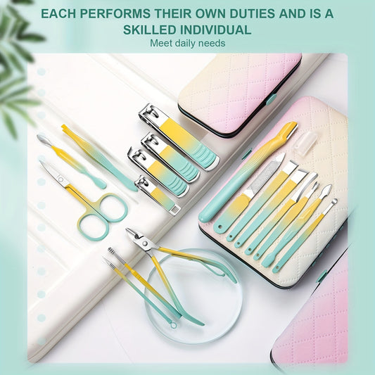 18 in 1 Manicure Pedicure Set Stainless Steel Nail Clippers Personal Care Nail Clipping Tools Portable Travel Grooming Kit with Snap-Shut Case for Women Men Family Friends Wife