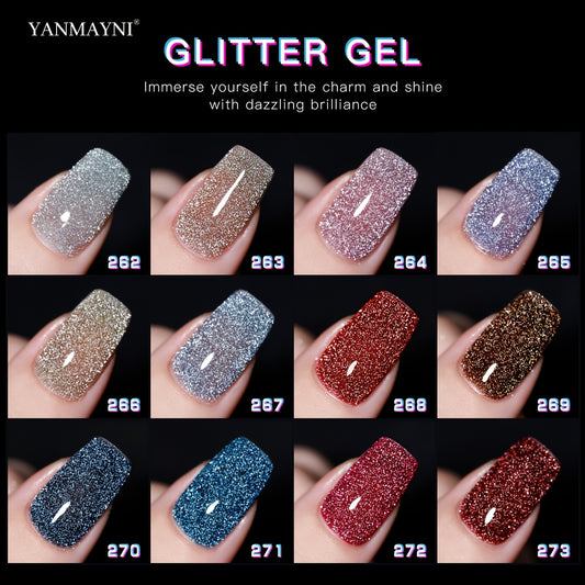 YANMAYNI Born Pretty Reflective Glitter Gel Polish Golden Glitter Sparkly Shiny Disco DJ LED Gel Nail Polish Nail Varnish 0.25oz