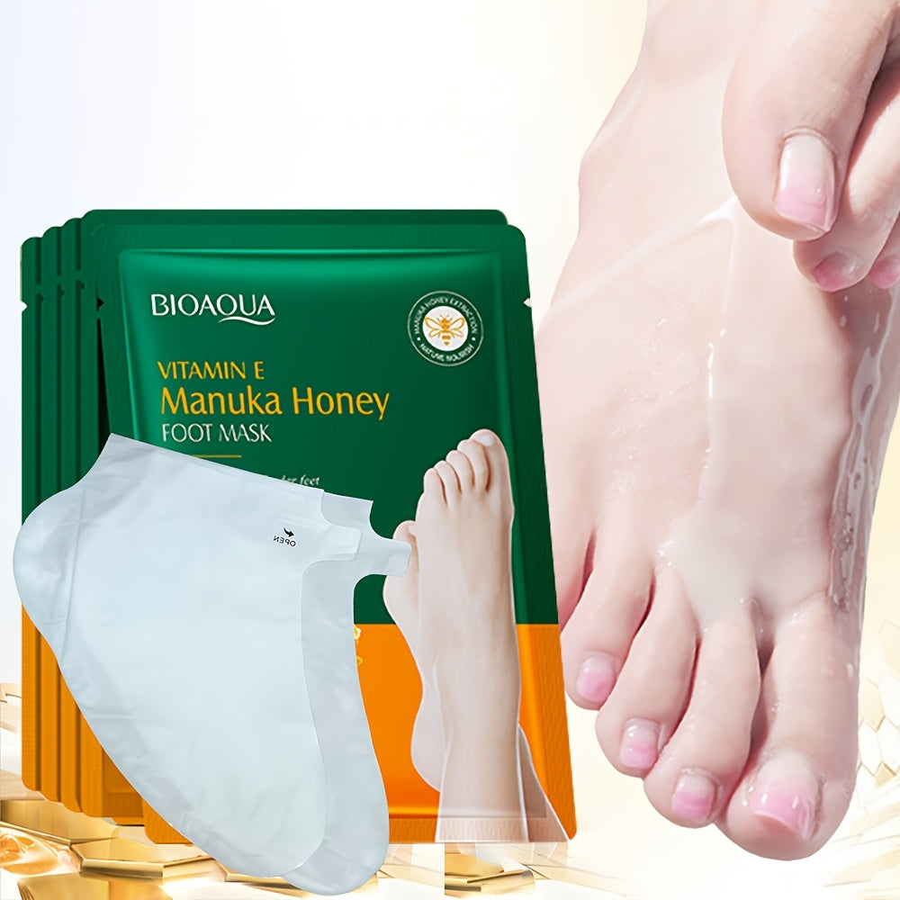 10 Pairs Vitamin E & Manuka Honey Foot Masks - Alcohol-Free, Latex-Free Gel Treatments, Honey Scent for Dry Cracked Heels, Hydrating Winter Care Suitable for Light Beige