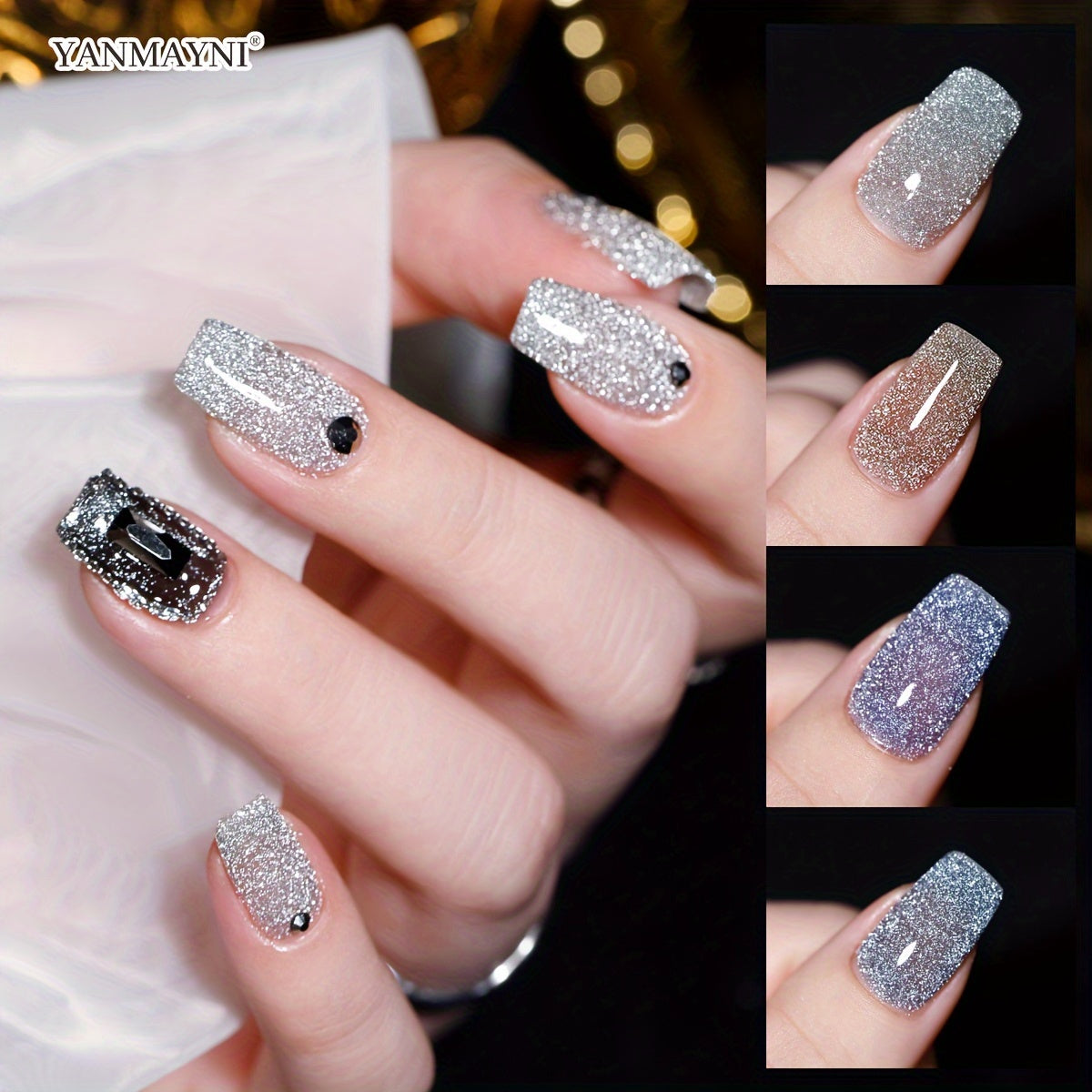 YANMAYNI Born Pretty Reflective Glitter Gel Polish Golden Glitter Sparkly Shiny Disco DJ LED Gel Nail Polish Nail Varnish 0.25oz