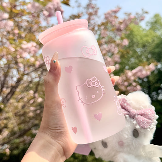 1pc Sanrio 16oz Bow Tie Hello Kitty Plastic Mug – Stylish Reusable Frosted Drinkware, Water Bottle for Parties, Picnics, & Beach Days – Perfect Gift for Hello Kitty Fans, Ideal for Cold Drinks, Iced Coffee, Smoothies, Daily Use, and Summer Hydration
