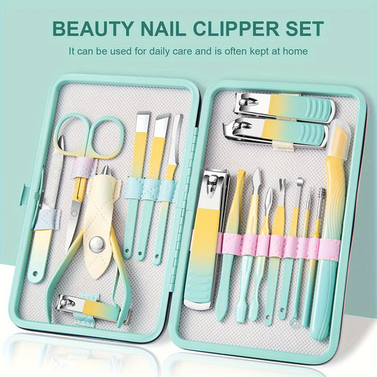 18 in 1 Manicure Pedicure Set Stainless Steel Nail Clippers Personal Care Nail Clipping Tools Portable Travel Grooming Kit with Snap-Shut Case for Women Men Family Friends Wife