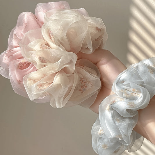 3pcs Sweet Mesh Bun Hair Ties for Women, Cute and Fresh Style Headbands