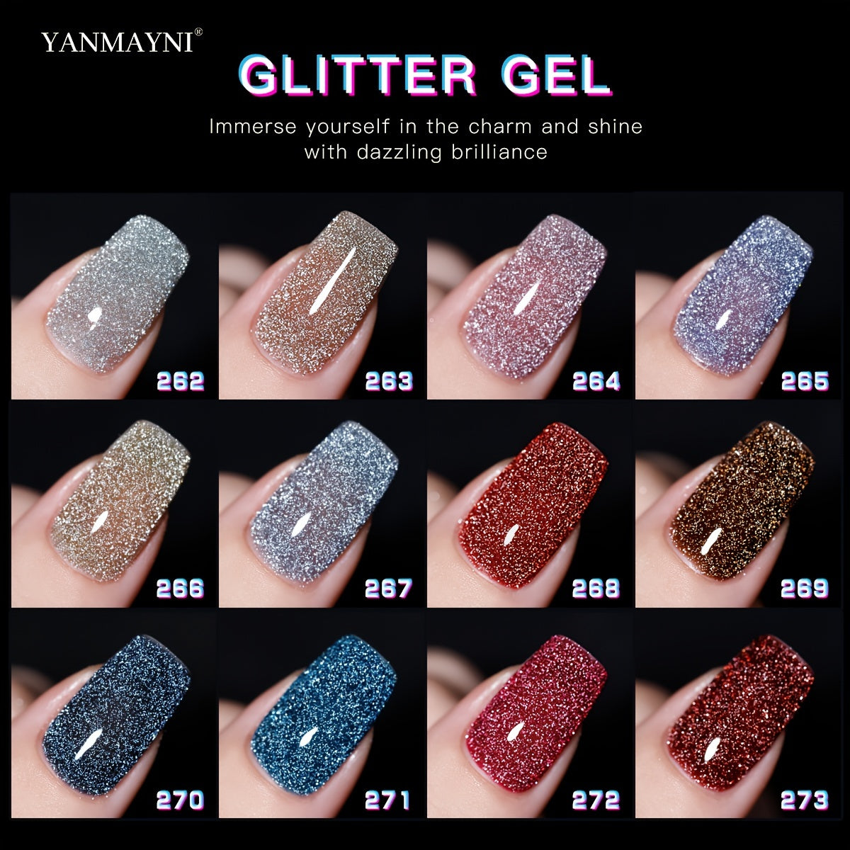 YANMAYNI Born Pretty Reflective Glitter Gel Polish Golden Glitter Sparkly Shiny Disco DJ LED Gel Nail Polish Nail Varnish 0.25oz