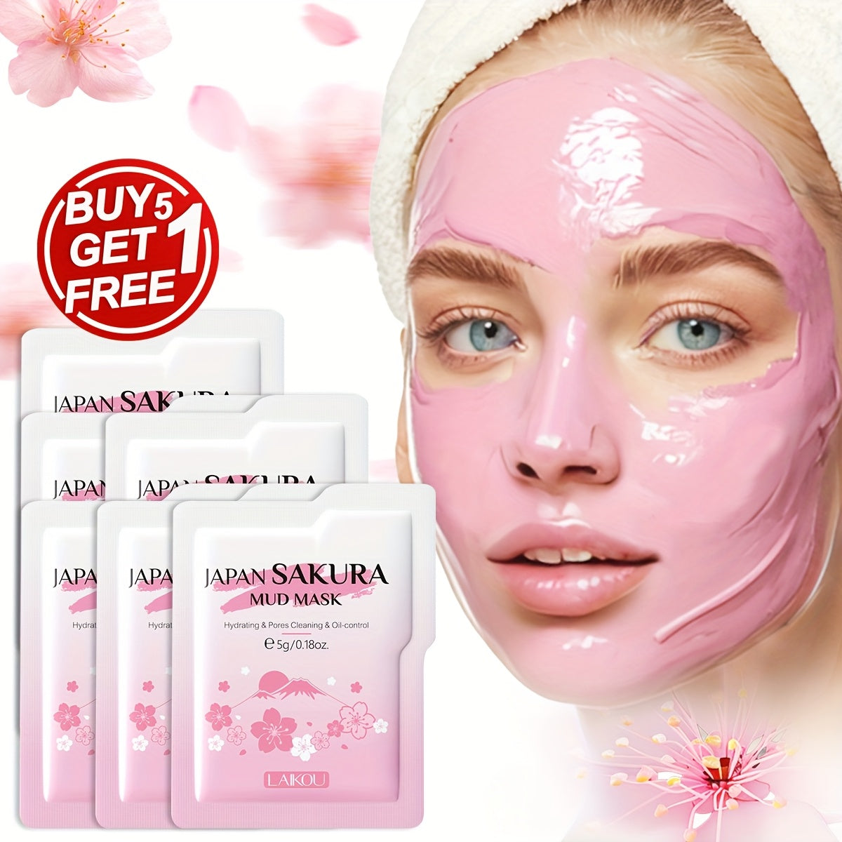 Buy 5 Get 1 Free Cherry Blossom Mud Mask - Deep Cleansing - High Oil Control - Long Lasting Moisturizing - for All Skin Types