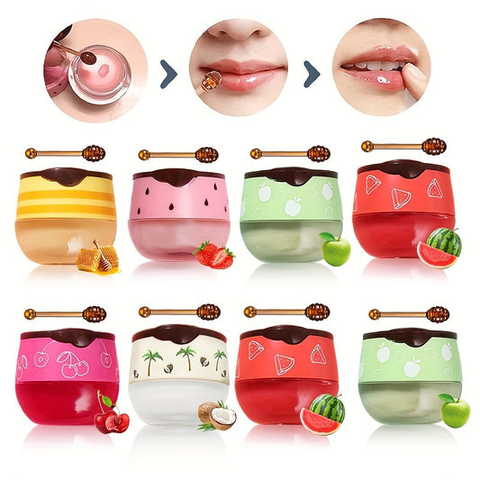 8pcs Lip Balm Honey Pot, Honey Lip Mask Propolis Moisturizing Lip Balm with Stick Valentine'S Day Gift