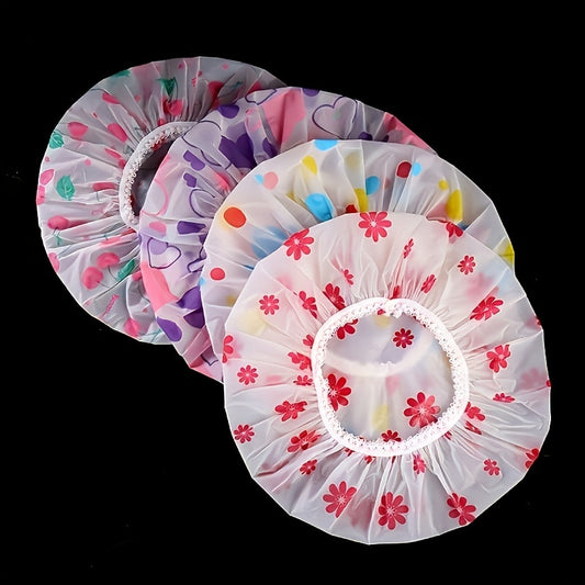 4pcs Adjustable Printed Bath Caps, High Quality and Reusable with Elastic Band for Women's Spa Salon