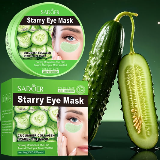 60pcs/box Cucumber collagen starry eye mask. the look of dark circles. Moisturize, smooth and tender Light Beige. Improve dry Light Beige around the eyes.