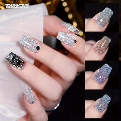 YANMAYNI Born Pretty Reflective Glitter Gel Polish Golden Glitter Sparkly Shiny Disco DJ LED Gel Nail Polish Nail Varnish 0.25oz