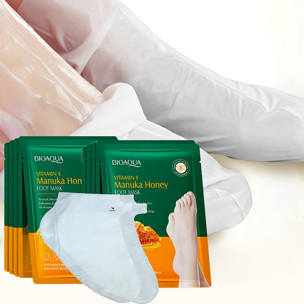 10 Pairs Vitamin E & Manuka Honey Foot Masks - Alcohol-Free, Latex-Free Gel Treatments, Honey Scent for Dry Cracked Heels, Hydrating Winter Care Suitable for Light Beige