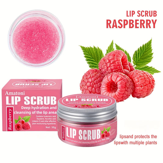 2 Boxes of Raspberry Flavor Lip Scrub 30g with Plant-derived Squalane Ingredients for Long-lasting Moisturization, Exfoliation and Lip Brightening Gift Set