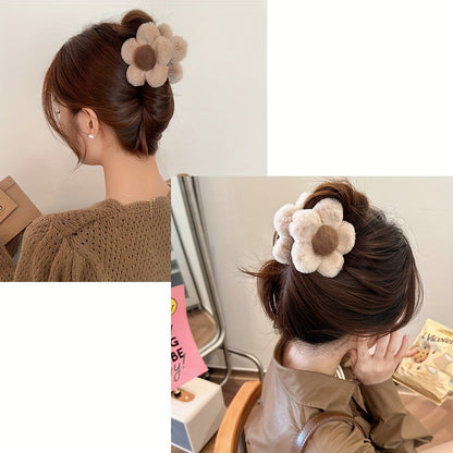 2pcs Plush Flower Hair Clips - Soft Fluffy Pastel Multicolor (,,,) Mini Blooms with Clip-On for Braids, Buns, Ponytails - Women & Hair for Daily Styling & Special Occasions