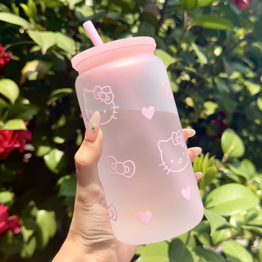1pc Sanrio 16oz Bow Tie Hello Kitty Plastic Mug – Stylish Reusable Frosted Drinkware, Water Bottle for Parties, Picnics, & Beach Days – Perfect Gift for Hello Kitty Fans, Ideal for Cold Drinks, Iced Coffee, Smoothies, Daily Use, and Summer Hydration