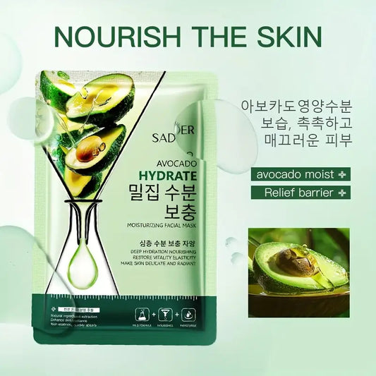 12pcs Avocado Essence Mask, Collagen & Niacinamide, Hydrating & Moisturizing Sheet Mask with Plant Extracts, Light Beige, Unisex, Portable Travel Size, Fragrance-Free for All Light Beige Types, Skincare Routine, Sleek Packaging, Niacinamide Enriched, Fac