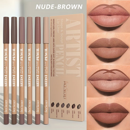 6pcs Elegant Soft Lip Liner Pencil Set | Long-Lasting Non-Drying | Perfect for Shaping And Filling Lips | Suitable for All Skin Types | Includes Various Berry Colors