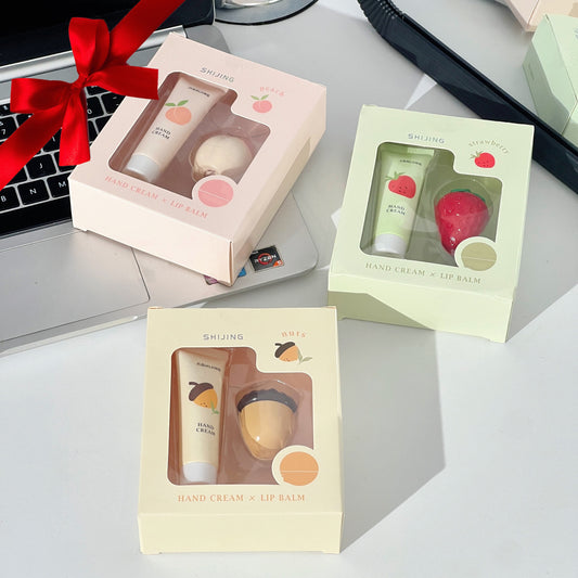 2pcs/set fruit lipstick hand cream gift set rich in natural ingredients, hypoallergenic moisturizing lip care, Christmas Halloween gift