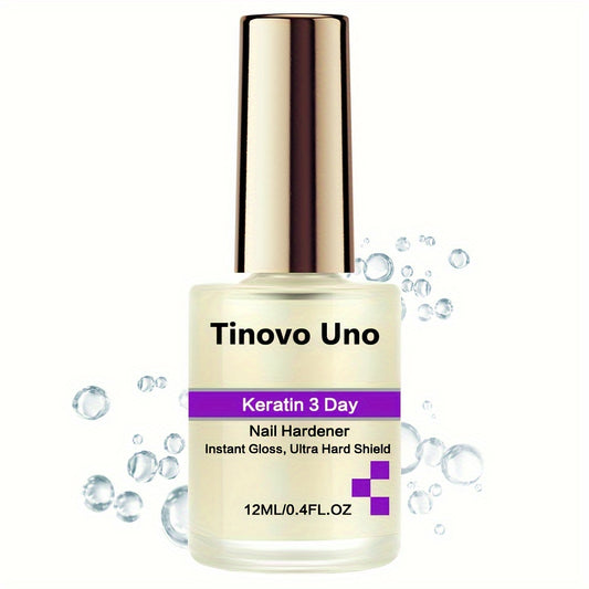 Tinovo Uno Keratin Nail Hardener Oil - 3-Day Instant Gloss & Ultra Hard Shield, Fragrance-Free Nail Strengthening for Thin, Brittle, Uneven Nails, 0.41oz/0, 4fl, oz, Nail Care, Sleek Bottle Design, Highquality Formula