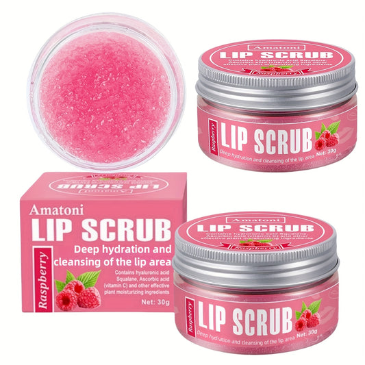 2 Boxes of Raspberry Flavor Lip Scrub 30g with Plant-derived Squalane Ingredients for Long-lasting Moisturization, Exfoliation and Lip Brightening Gift Set