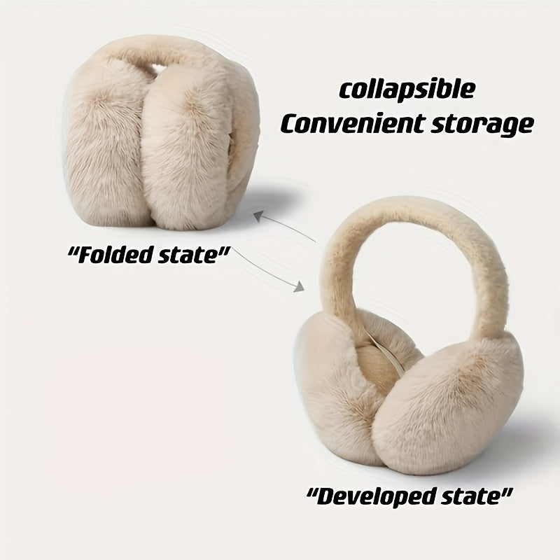 2/6 Women'S Winter Warm Ear Muffs - Fashionable Beige Outdoor Activity Ear Covers, Cold-Proof Gear with Storage Design, Foldable and Adjustable Elastic Fit, Soft Fleece Lining Suitable for Extreme Cold Weather