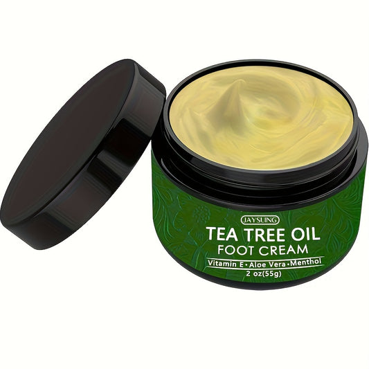 Jaysuing Tea Tree Foot Cream with Aloe Vera, Hyaluronic Acid and Honey, Deeply Hydrates and Smoothes Dry, Rough Light Beige, for All Light Beige Types, Alcohol Free, 2oz / 55 g