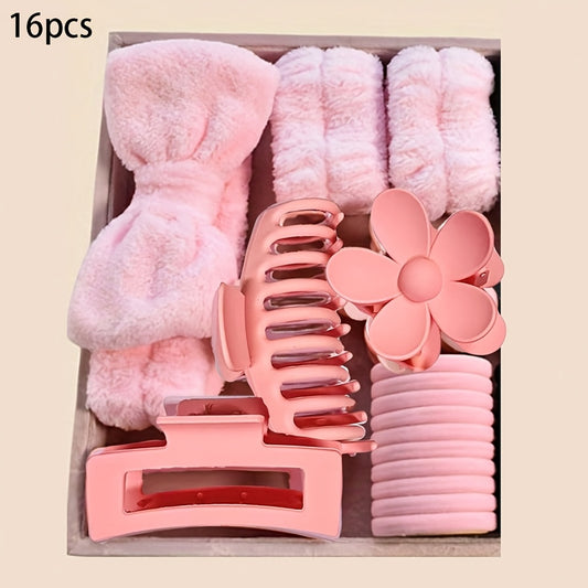 16pcs Set Soft Headband with Butterfly Bow | Large, Multi-Color, Matte, Grip Clip, Elastic, Unscented, for Face Washing and Washing, Cute and Elegant Style