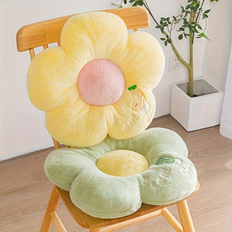 Plush Fruit & Flower-Themed Seat Cushion - Soft Polyester, Round, Machine Washable - Ideal for Car, Chair, Sofa - Comfortable Full-Body Support for Long Sitting - Perfect Office & Home Gift