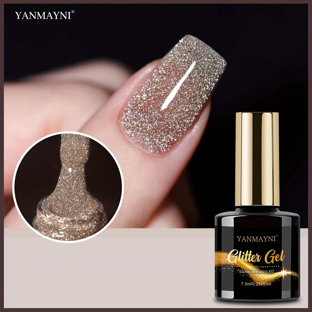 YANMAYNI Born Pretty Reflective Glitter Gel Polish Golden Glitter Sparkly Shiny Disco DJ LED Gel Nail Polish Nail Varnish 0.25oz