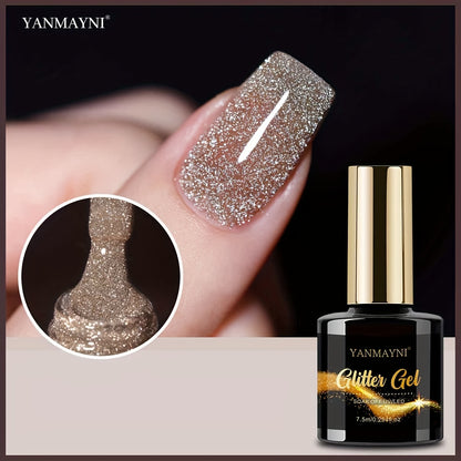 YANMAYNI Born Pretty Reflective Glitter Gel Polish Golden Glitter Sparkly Shiny Disco DJ LED Gel Nail Polish Nail Varnish 0.25oz