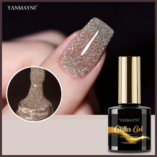 YANMAYNI Born Pretty Reflective Glitter Gel Polish Golden Glitter Sparkly Shiny Disco DJ LED Gel Nail Polish Nail Varnish 0.25oz