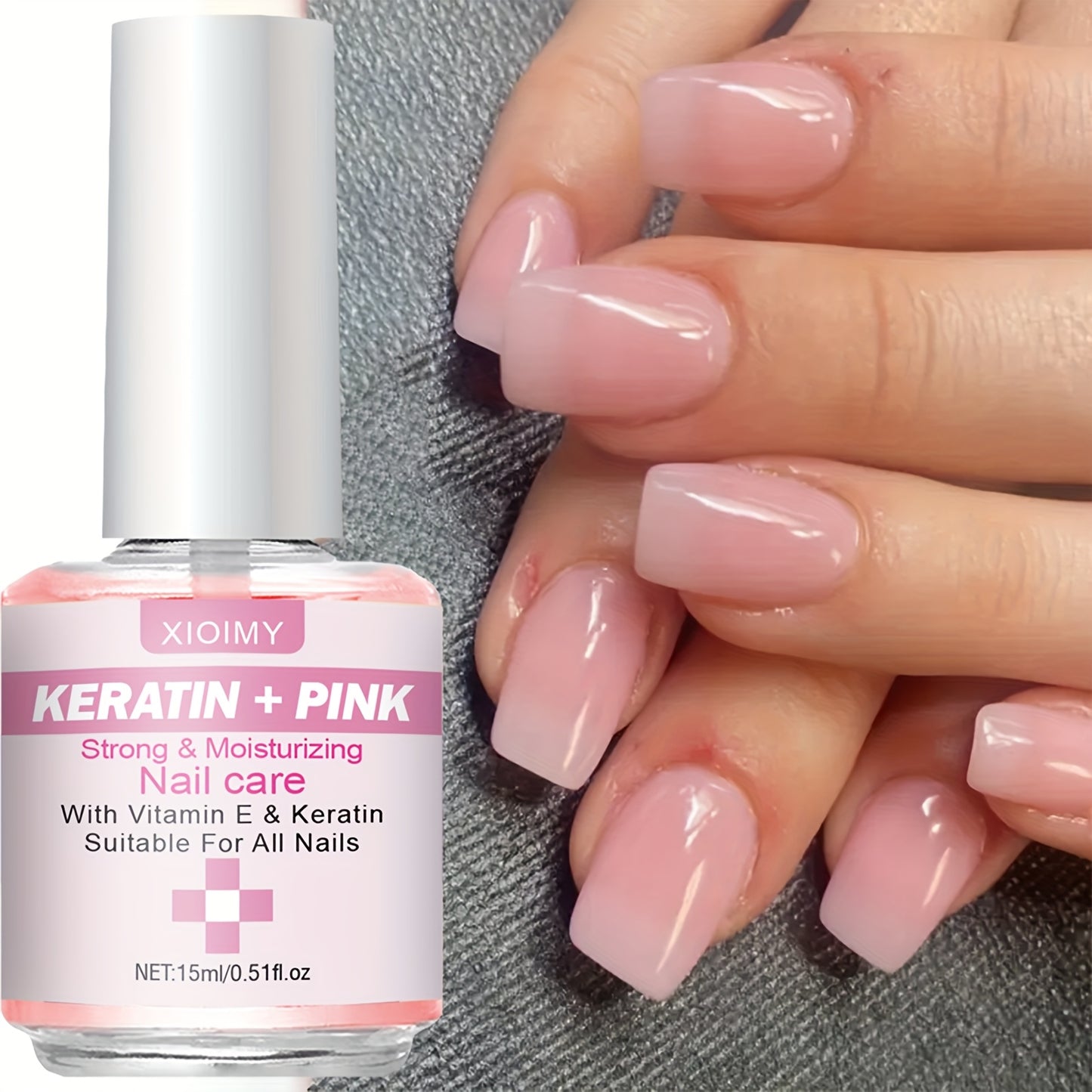 XIOIMY Keratin + Vitamin Nail Strengthening Oil - Pink Nail Enhancer & Decorative Jelly for Uneven Nails, Natural Look, Alcohol-Free, Strengthens & Adds Shine, Nourishes Cuticles, Nail Care Product | Jelly Nail Oil | Keratin Infused Oil, Nail Care Treatm