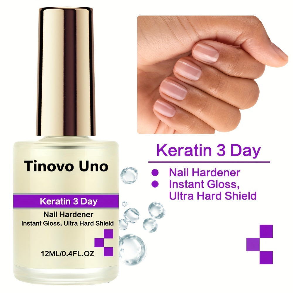 Tinovo Uno Keratin Nail Hardener Oil - 3-Day Instant Gloss & Ultra Hard Shield, Fragrance-Free Nail Strengthening for Thin, Brittle, Uneven Nails, 0.41oz/0, 4fl, oz, Nail Care, Sleek Bottle Design, Highquality Formula