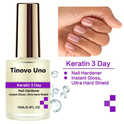 Tinovo Uno Keratin Nail Hardener Oil - 3-Day Instant Gloss & Ultra Hard Shield, Fragrance-Free Nail Strengthening for Thin, Brittle, Uneven Nails, 0.41oz/0, 4fl, oz, Nail Care, Sleek Bottle Design, Highquality Formula