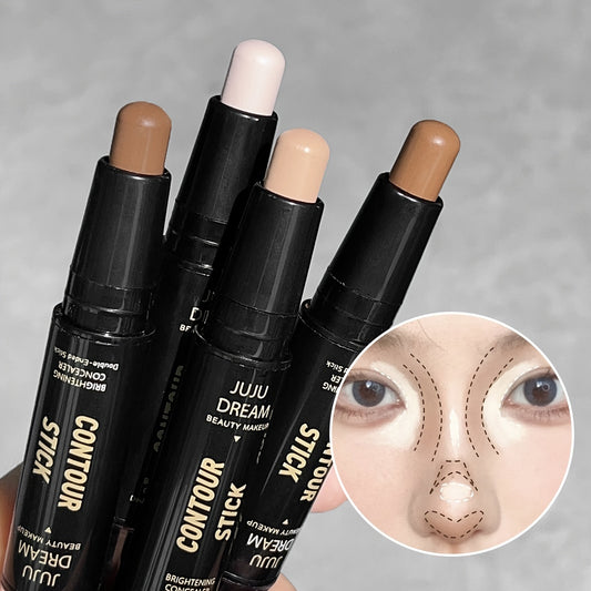 JUJU Dream Dual Head Contouring & Highlighting Pen - 3D Face Contouring & Brightening Pen with Dual Tip ( & Blending) - Long-Lasting Matte & Shimmer Effects, & Non- Formula, Multi-Color Options (Beige, Brown, Black, White, Clear) - Sleek Black & Golden D